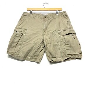 Frye Cargo Shorts Mens 32 Olive Green Cotton Pockets Outdoor Zip Fly Flat Front